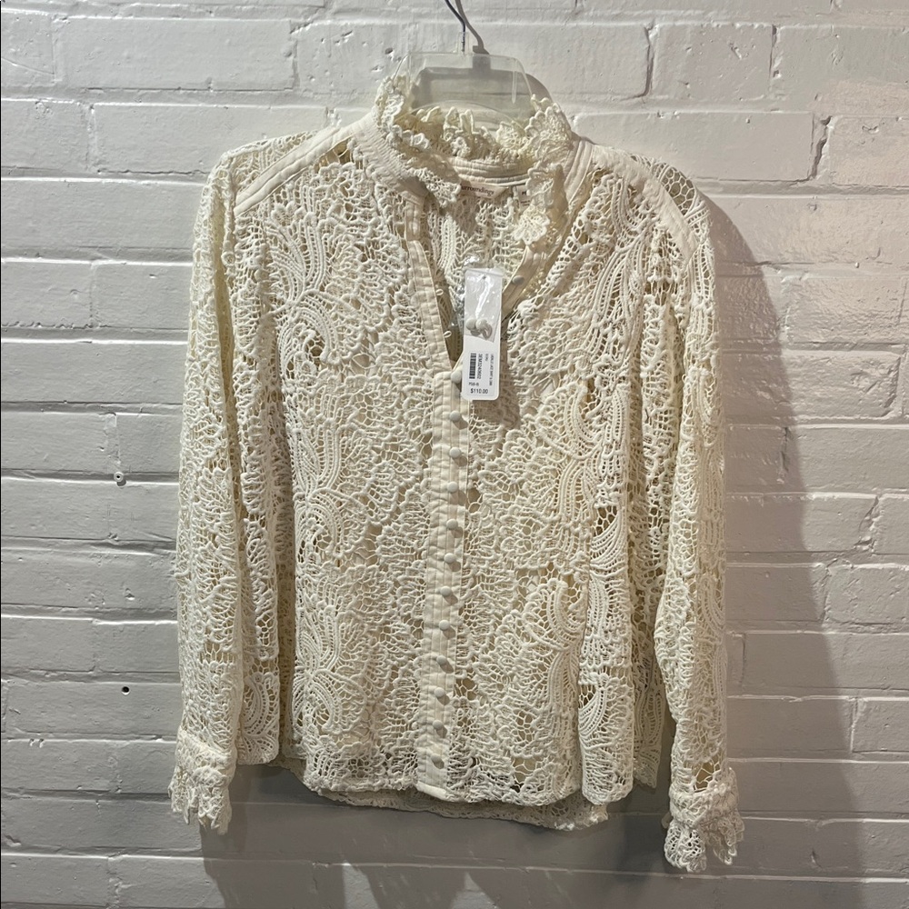 Soft Surroundings Ivory Crochet Lace Button-Up Blouse